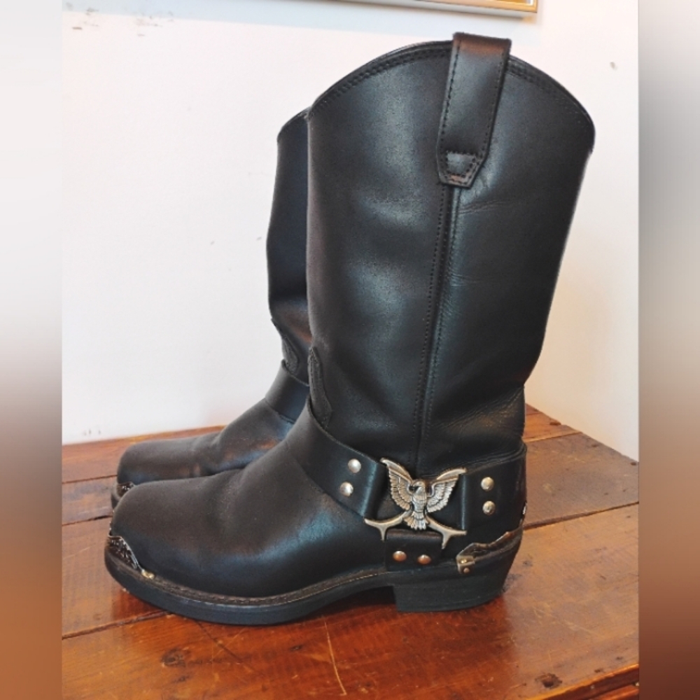 Dingo Black Eagle Harness Motorcycle Boot Square Toe Mens Size 8.5 Preowned
